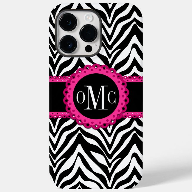 Sassy and Chic Zebra Print Pink Lace Monogram Case-Mate iPhone Case (Back)