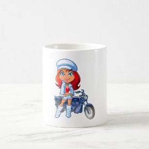 Sassy Biker Girl with Red Hair and Motorcycle  Coffee Mug