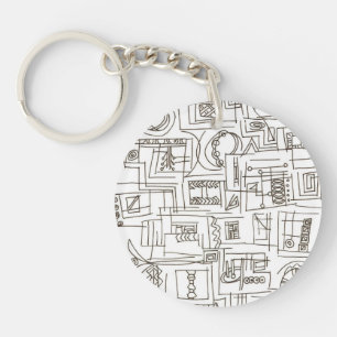 Sassy-Black And White Abstract Ink Doodle Art Keychain
