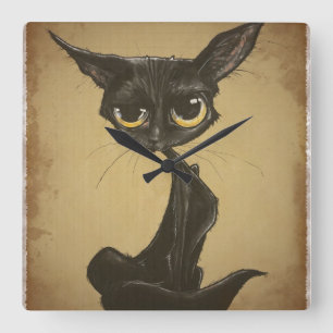 Sassy Black Cat Caricature Square Wall Clock
