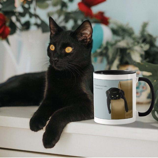 Sassy Black Cat Funny Tired Humour Blue Mug (Creator Uploaded)