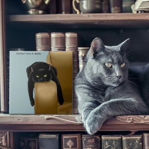 Sassy Black Cat Funny Tired Humour Blue Tile
