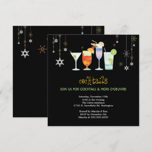Sassy Black Holiday Cocktail Glasses Party Invitation