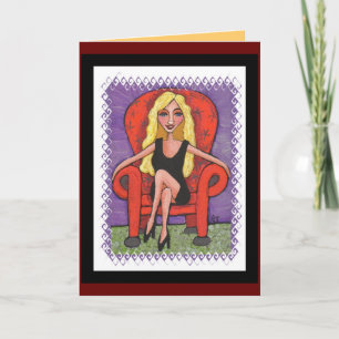 Sassy Blonde & a Red Chair - greeting card