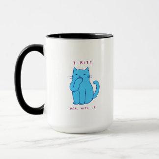 Sassy Blue Cat I Bite Deal With It For Office Mug
