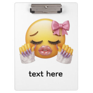 Sassy Blushing Emoji with Pink Bow & Long Nails Clipboard