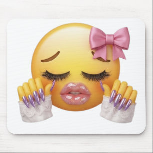 Sassy Blushing Emoji with Pink Bow & Long Nails Mouse Pad