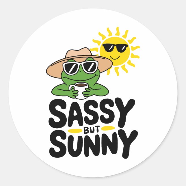 Sassy but Sunny Frog Design – Funny Summer Classic Round Sticker (Front)