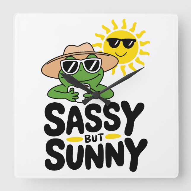 Sassy but Sunny Frog Design – Funny Summer  Square Wall Clock (Front)