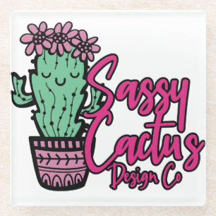 SASSY CACTUS DESIGN GO [logo 1] Glass Coaster