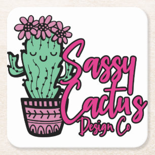 SASSY CACTUS DESIGN GO [logo 1] Square Paper Coaster