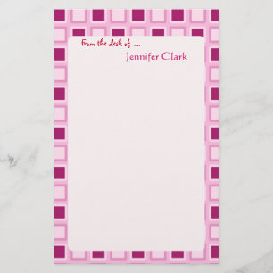 Sassy Candy Pink Squares Custom Personalized Stationery