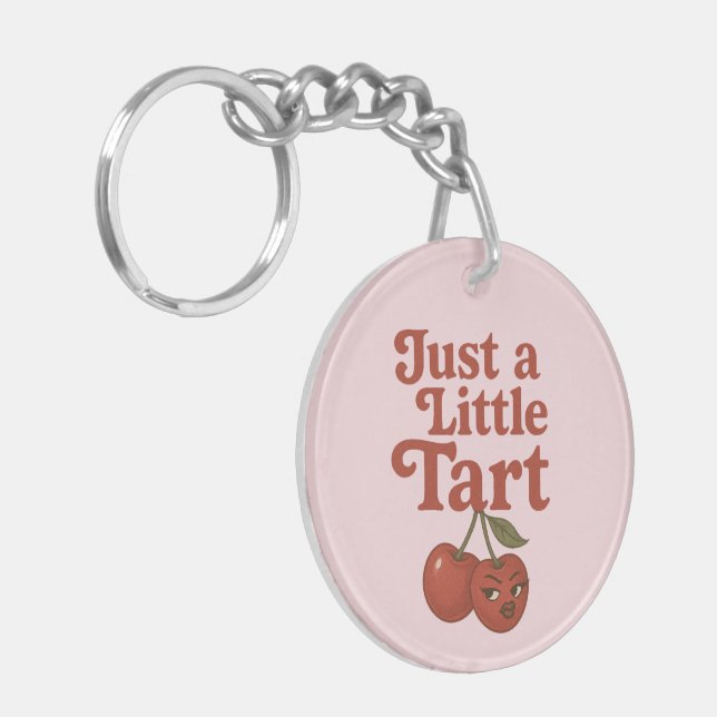 Sassy Cherry Just a Little Tart Retro Red & Pink Keychain (Front Left)