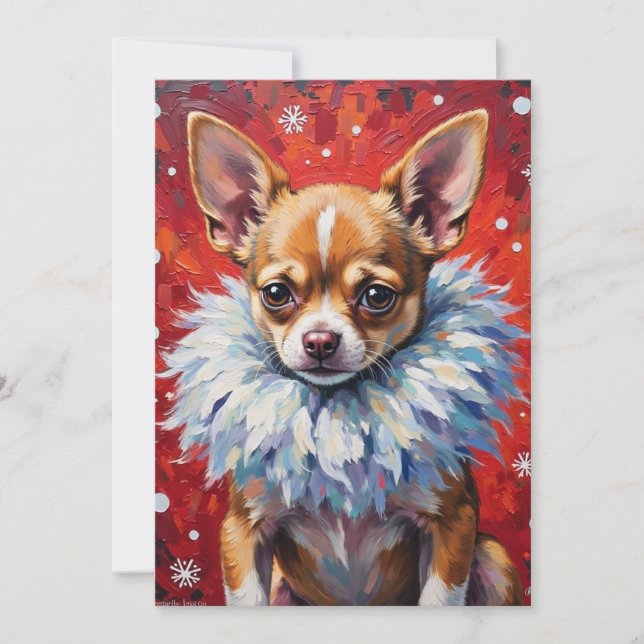 Sassy Chihuahua Dog in Fluffy Winter Fur Collar Holiday Card (Front)