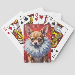 Sassy Chihuahua Dog in Fluffy Winter Fur Collar Playing Cards