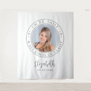 Sassy & Classy Birthday Party Photo White Backdrop Tapestry