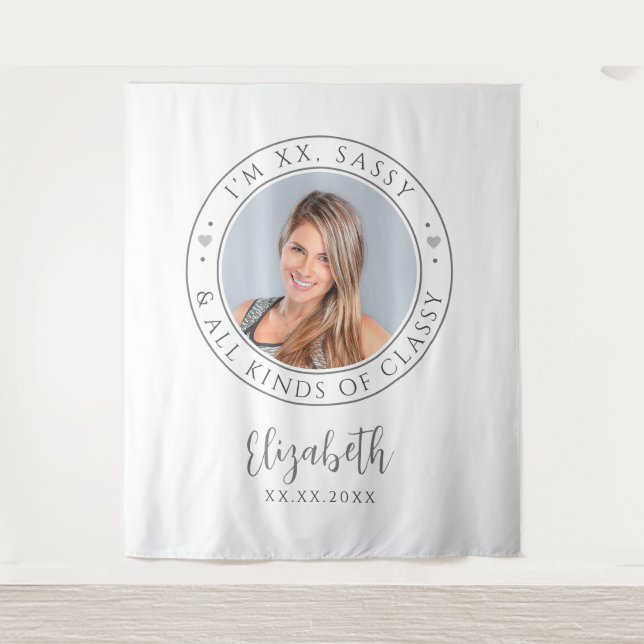 Sassy & Classy Birthday Party Photo White Backdrop Tapestry (Front)
