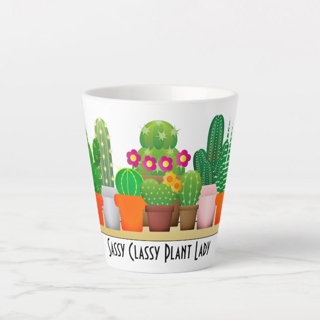 Sassy Classy Cactus Plant Lady Watercolor Latte Mug (Front)