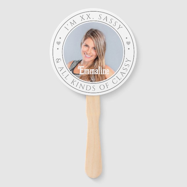 Sassy & Classy Custom Photo & Name Birthday Party  Hand Fan (Front)