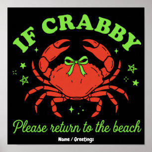 Sassy Coastal Crab Beach Aesthetic Bow Vintage Poster