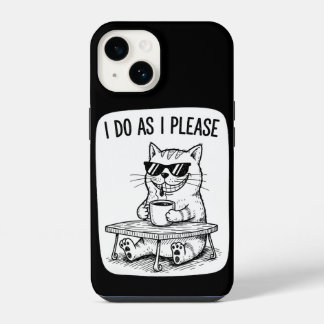 Sassy Cool Coffee Cat Doodle Design iPhone 14 Case