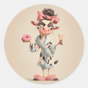 Sassy Cow in Spa Mode Classic Round Sticker