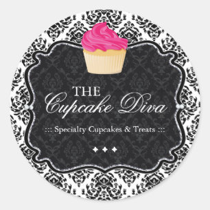 Sassy Damask Cupcake - Packaging Stickers