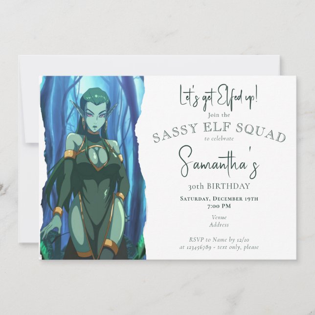 Sassy Elf Squad Adult Holiday Christmas Birthday Invitation (Front)