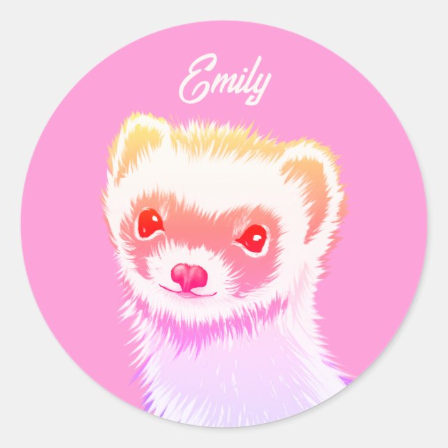Sassy Ferret In Rainbow Colours Classic Round Sticker (Front)