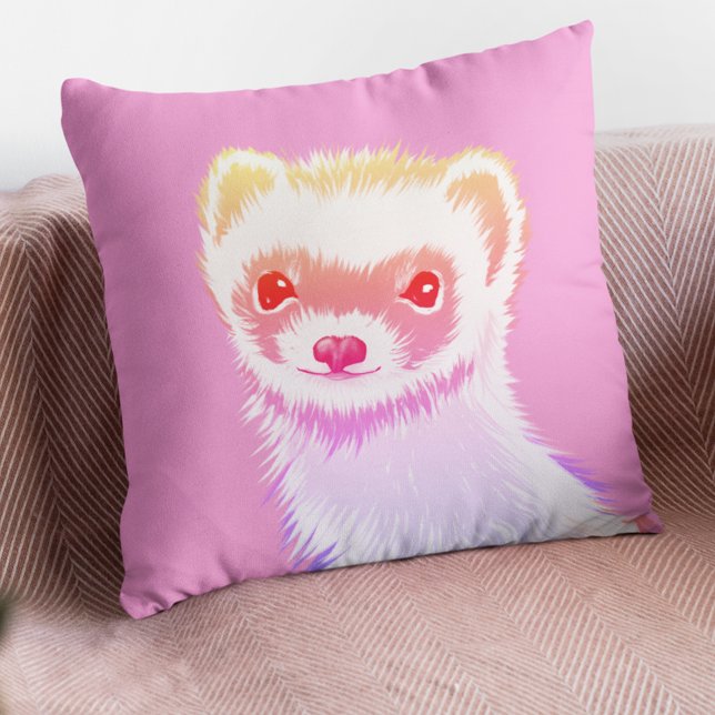 Sassy Ferret In Rainbow Colours Throw Pillow (Creator Uploaded)