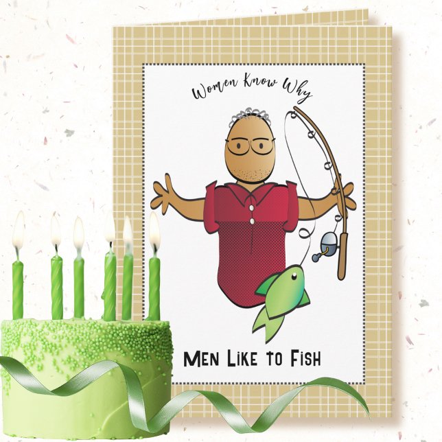 Sassy Fishing Ethnic Male Cartoon Joke Birthday Card (Creator Uploaded)