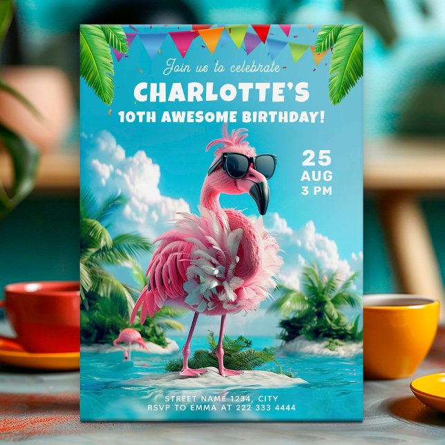 Sassy Flamingo Beach Party, sweet 16 birthday Invitation (Creator Uploaded)