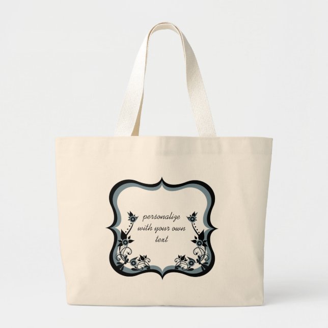 Sassy Floral Frame Bag, Dark Periwinkle Large Tote Bag (Front)