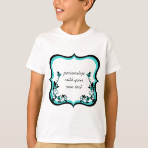 Sassy Floral Frame Girl's Shirt, Turquoise T-Shirt