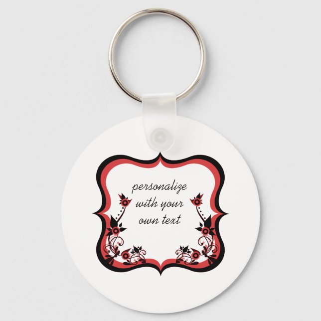 Sassy Floral Frame Keychain, Red Keychain (Front)
