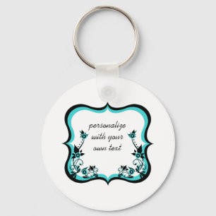 Sassy Floral Frame Keychain, Turquoise Keychain