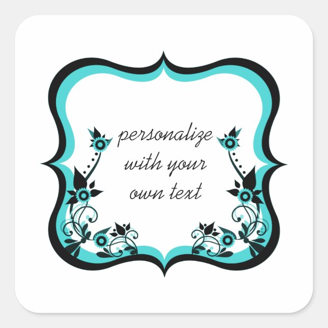 Sassy Floral Frame Square Stickers, Turquoise Sticker (Front)
