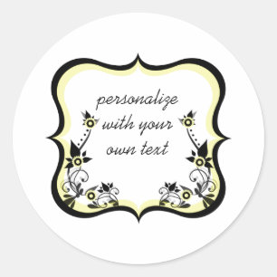 Sassy Floral Frame Stickers, Light Yellow Classic Round Sticker