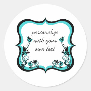 Sassy Floral Frame Stickers, Turquoise Classic Round Sticker