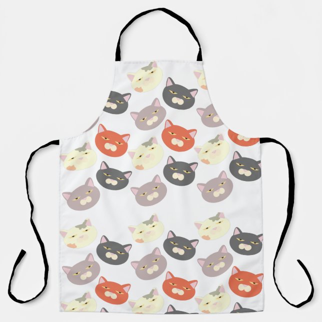 Sassy Fun Cat Heads Cartoon Love Pattern Apron (Front)