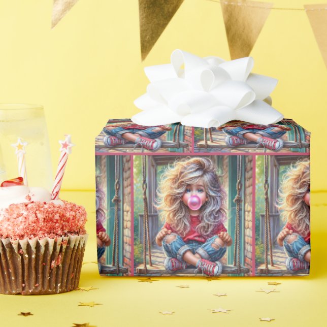 Sassy Girl Blowing Bubblegum Bubble Wrapping Paper (Birthday Party)