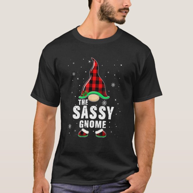 Sassy Gnome Buffalo Plaid Matching Family Christma T-Shirt (Front)