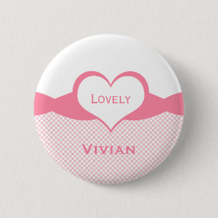 Sassy Heart Fishnet Button, Pink 2 Inch Round Button