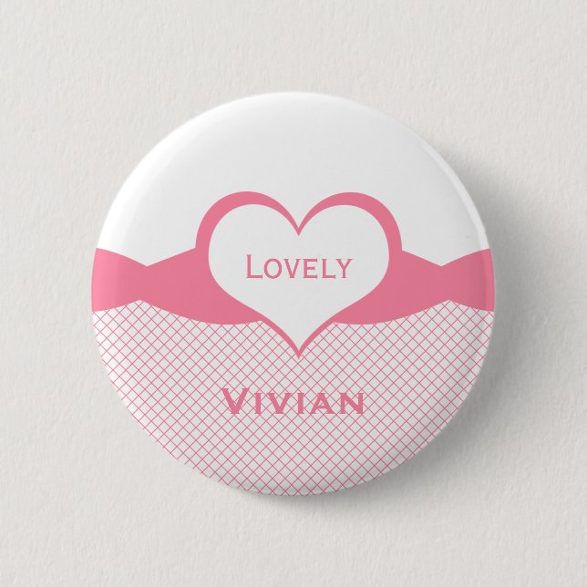 Sassy Heart Fishnet Button, Pink 2 Inch Round Button (Front)