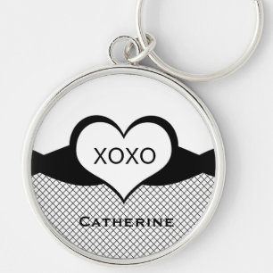 Sassy Heart Fishnet Keychain, Black and White Keychain