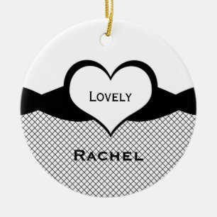 Sassy Heart Fishnet Ornament, Black and White Ceramic Ornament