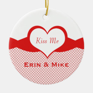 Sassy Heart Fishnet Ornament, Red Ceramic Ornament