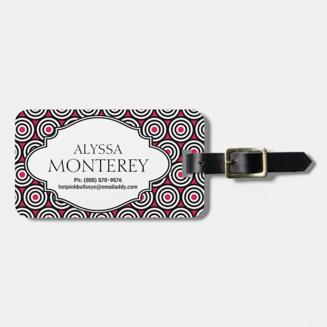 Sassy  HOT Pink Personalized Mod Print Bag Tag (Front Horizontal)