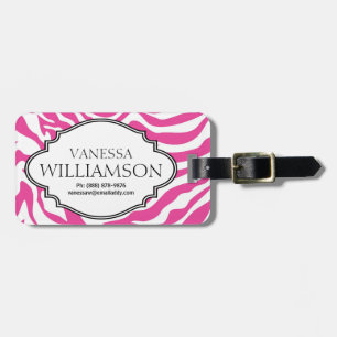 Sassy  HOT Pink Personalized Zebra Print Bag Tag