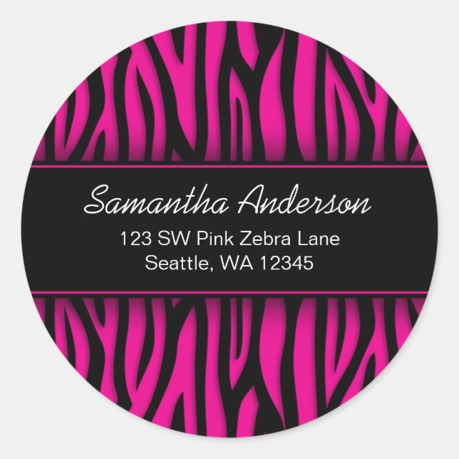 Sassy Hot Pink Zebra Custom Address Label Stickers (Front)